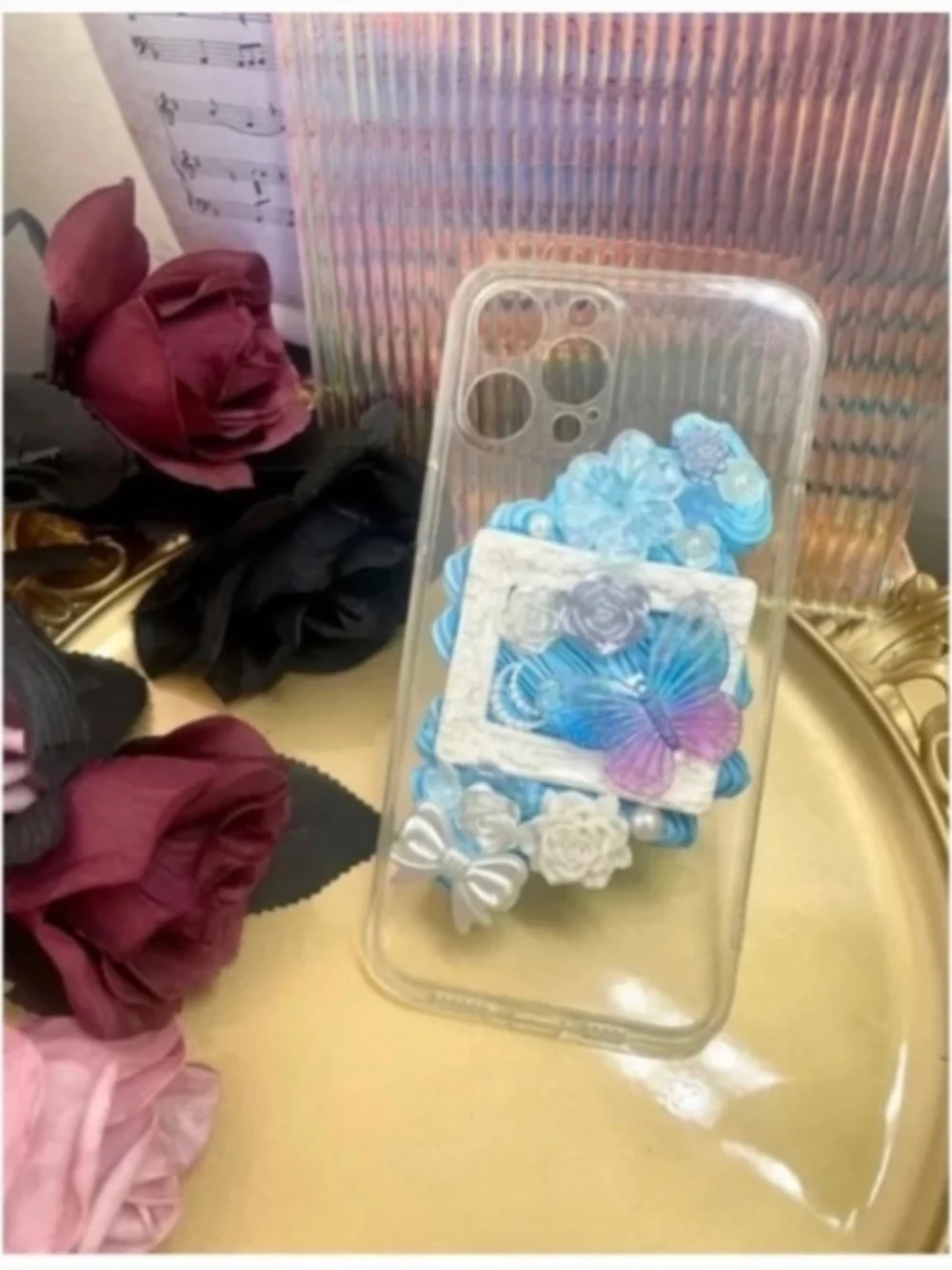 2 items .iPhone 12promax Baroque Butterfly Phone Case,Handmade case